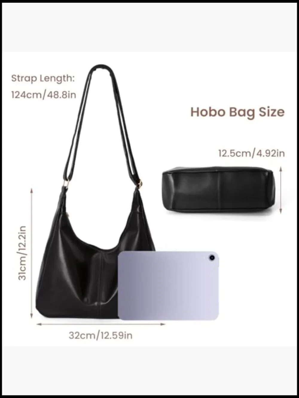 Hobo Tote Bag Faux Leather Slouchy Crossbody Purse Foldable Shoulder Bag